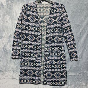 Absolutely Famous Open Cardigan Women Small Aztec Print Pockets